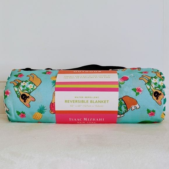 Isaac Mizrahi Other - Outdoor Blanket Frenchie Pug Corgi Doxie Water Repellent 50" x 60" Aqua NWT